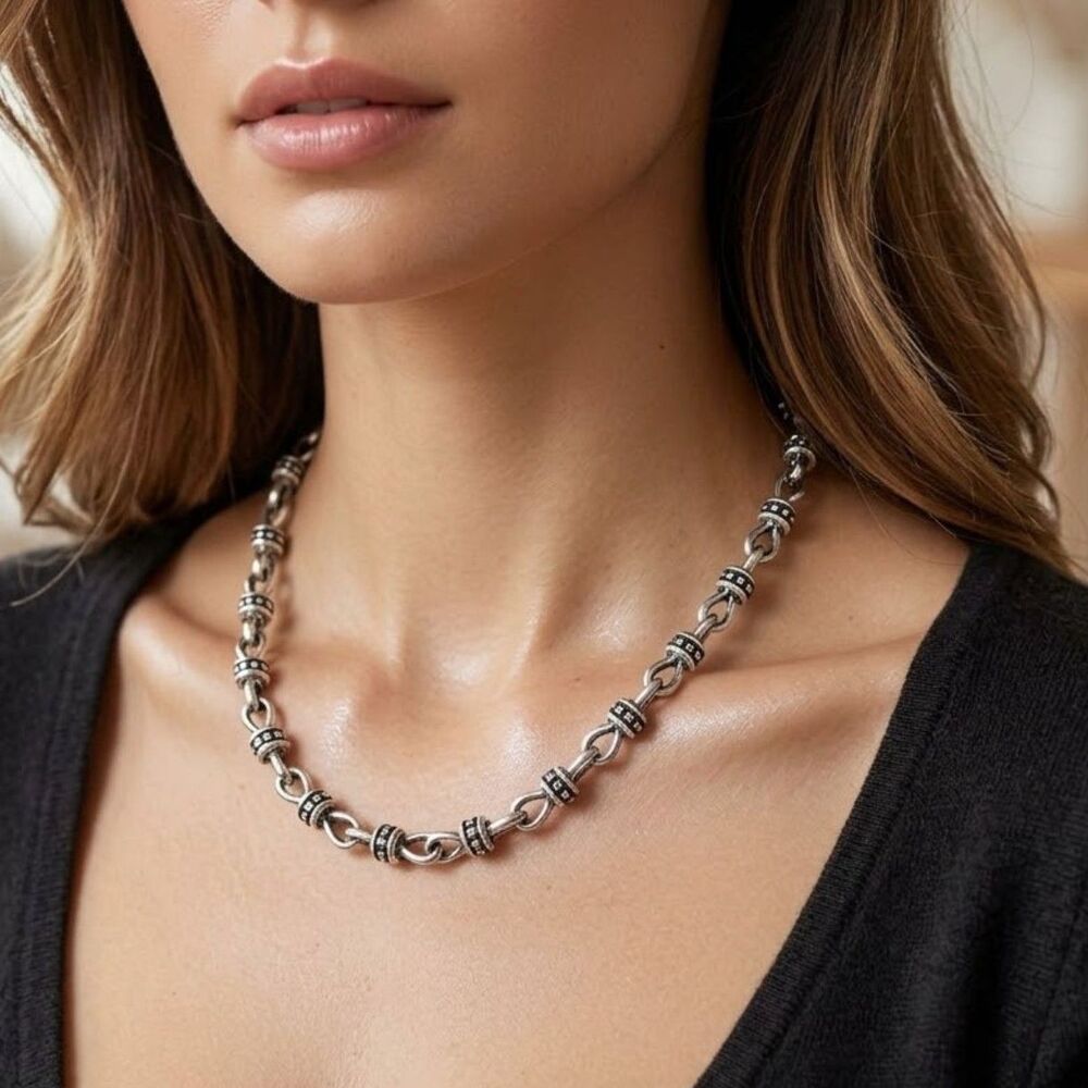 Premier Designs Vintage Antique Silver Station Bead Chain Necklace